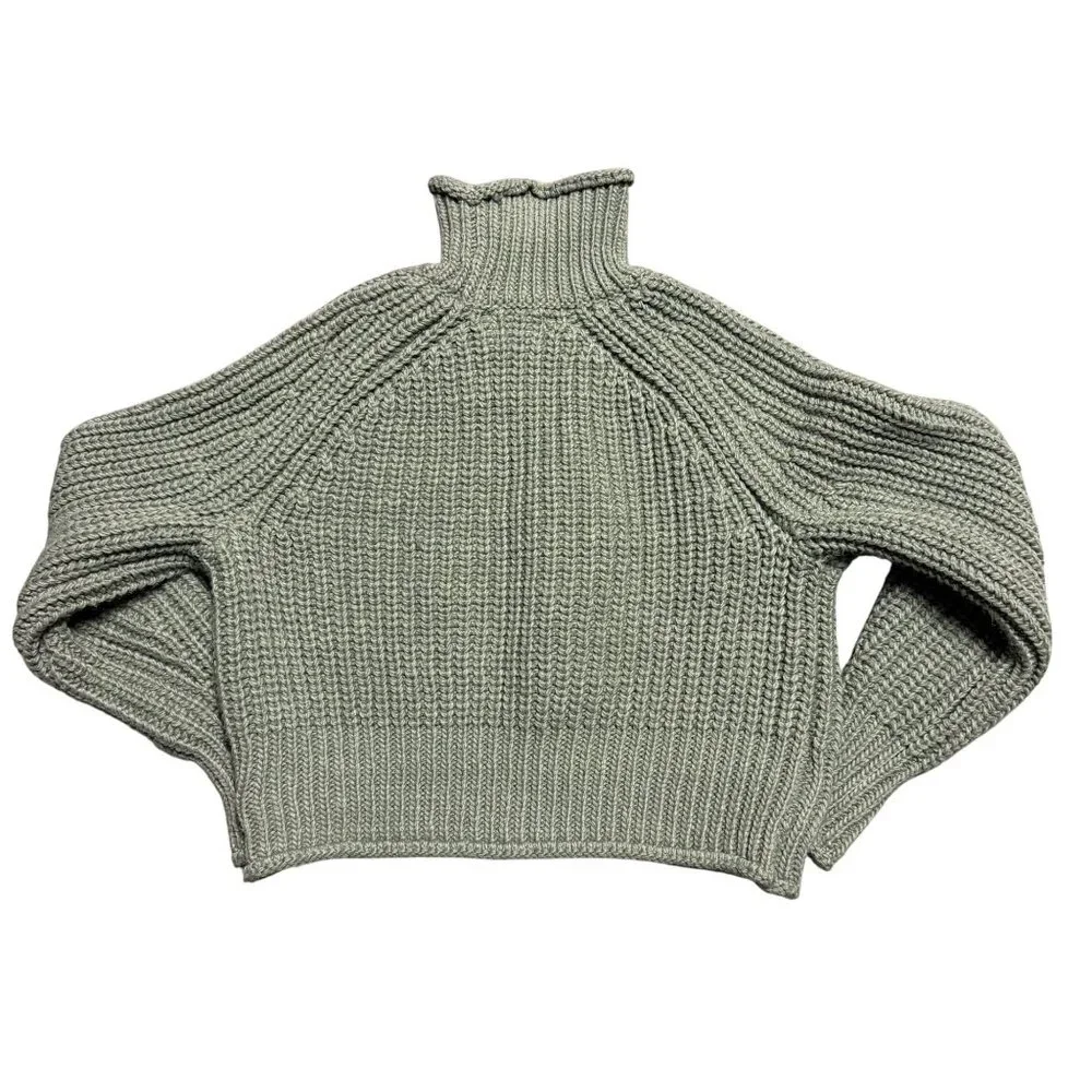 H&M Womens Ribbed Knit Turtleneck Sweater US Small Sage Green Acrylic/Polyester - Picture 2 of 6